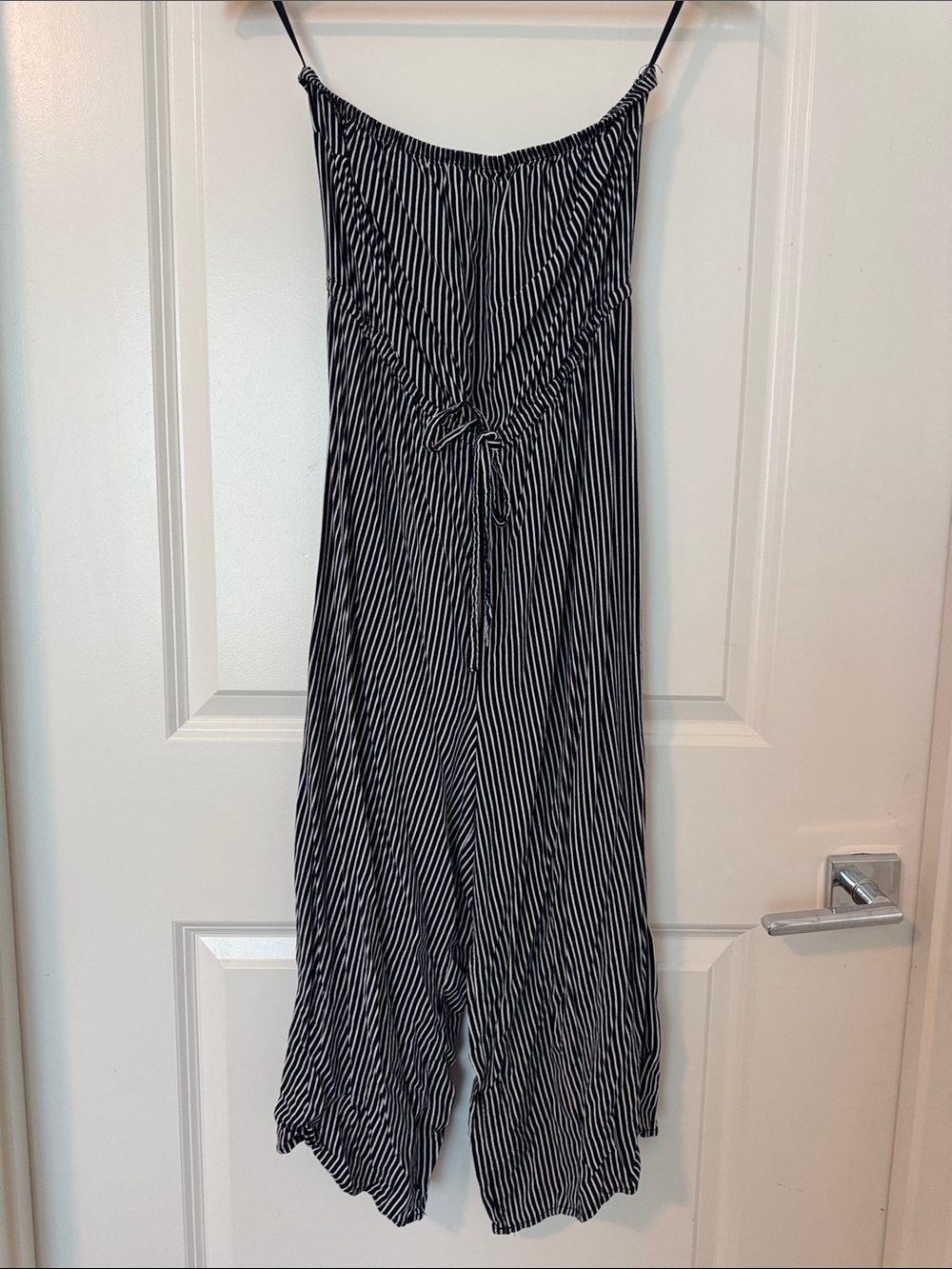 Cotton On Strapless Cropped Jumpsuit Striped Navy Blue